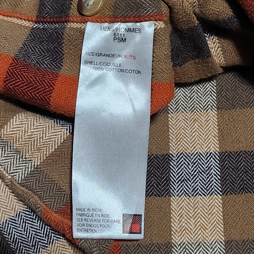 WOOLRICH Flannel Shirt Mens XL Brown Orange Plaid Workwear Heritage Blue Collar - Picture 8 of 11
